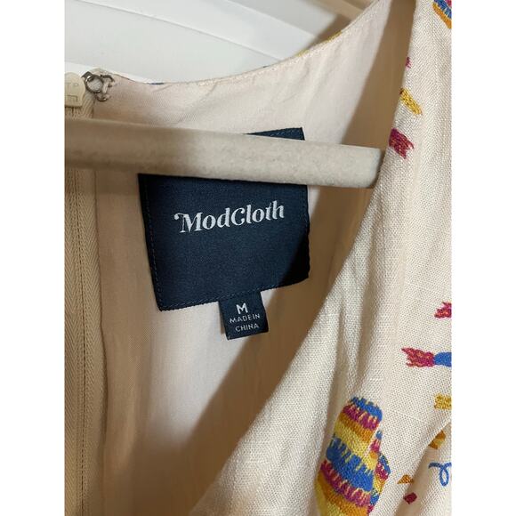 Modcloth | Size M Linen Blend Pinata Dress Cutout Button Up Dress Sleeveless - Picture 3 of 5